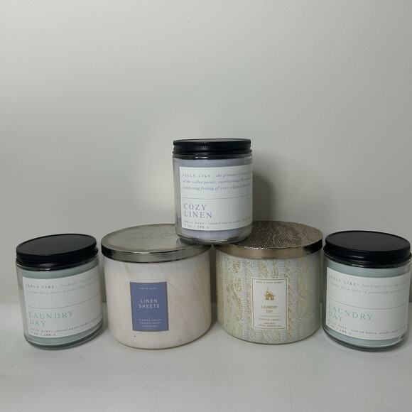 Bath & Body Works Laundry Day Cost Linen Sheets 3 Wick & Single Wick Lot Of 5 - Picture 1 of 10